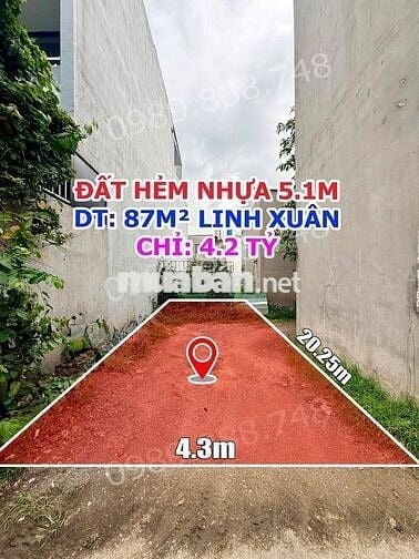 BÁN ĐẤT HẺM NHỰA 5.1M – DT 87M² – ĐƯỜNG SỐ 9, LINH XUÂN – CHỈ 4.2 TỶ