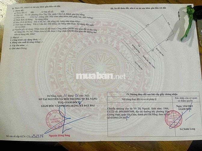 Bán đất Biệt thự nhà vườn Hoà Thọ Tây