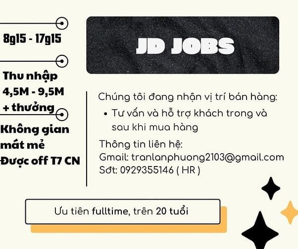 Chị cần thêm 3 bạn nhân sự vào team phụ chị bán thức uống thể thao 