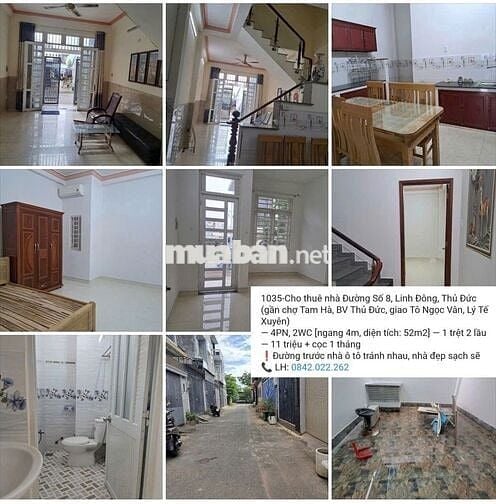 Nhà thuê Đường 8, Linh Đông, Thủ Đức (gần chợ Tam Hà) — 3 phòng ngủ