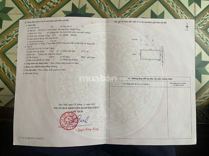 Chính chủ bán Lô đất kiệt 2m K134/2/4 Núi Thành, Tặng nhà cấp 4