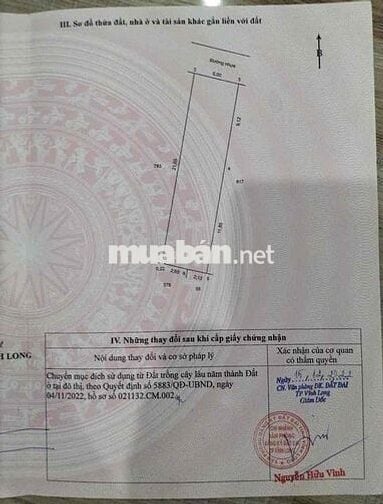 CẦN BÁN ĐẤT THỔ CƯ KHU NHÀ Ở KIM CƯƠNG PHƯỜNG TÂN HẠNH, T. VĨNH LONG