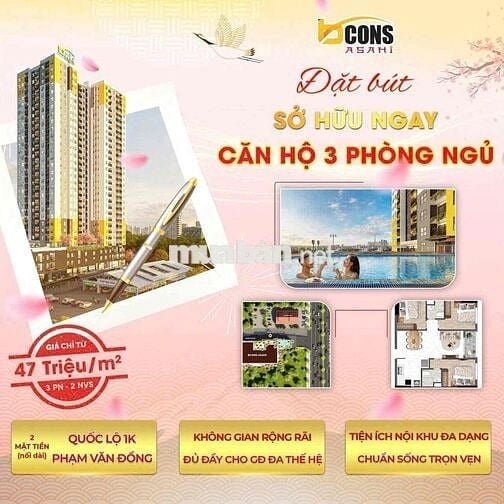Cần bán căn góc Bcons ASAHI, sở hữu 2 mặt tiền, căn DT lớn thoải mái.