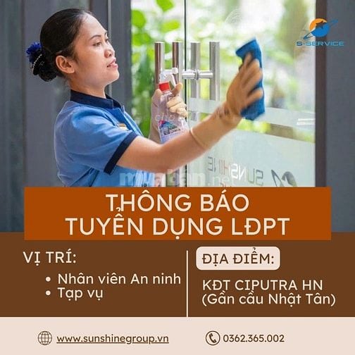 [SUNSHINE GROUP] TUYỂN DỤNG NHÂN VIÊN TẠP VỤ TÒA NHÀ CHUNG CƯ