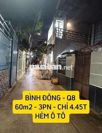 NGANG 6M. CĂN GỐC CỰC THOÁNG BÌNH ĐÔNG Q8-3PN.  Ô TÔ TỚI CỬA NHÀ