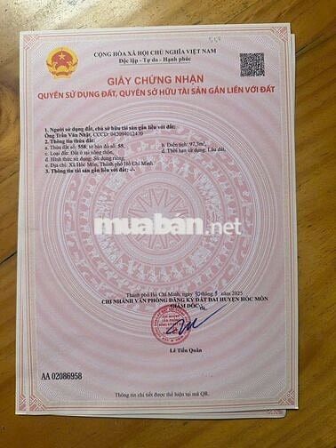 ĐẤT MẶT TIỀN TÂN HIỆP 16,DT:100m2,SỔ HỒNG RIÊNG,RA ĐỖ VĂN DẬY CHỈ 100m