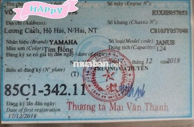 CHÍNH CHỦ (giấy tờ đầy đủ)- XE JANUS Hồng tím 2018