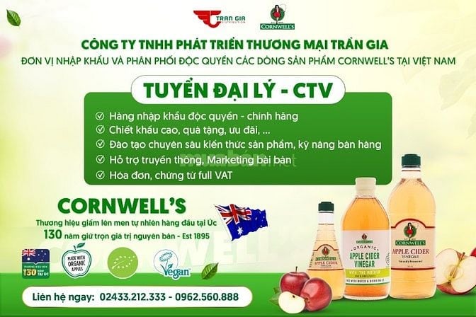  TUYỂN SỈ – ĐẠI LÝ – NPP CORNWELL’S - THƯƠNG HIỆU GIẤM LÊN MEN HÀNG ĐẦ