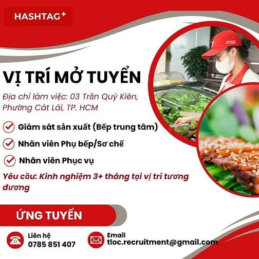 HASHTAG+ TUYỂN NHÂN VIÊN PHỤ BẾP
