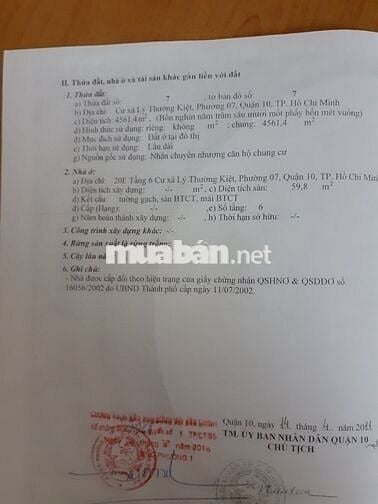 Cần bán căn hộ chung cư cũ tại q10, tp.HCM