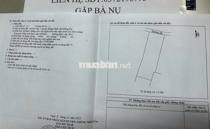 ĐẤT VƯỜN sổ đỏ 6.456m2 cạnh HỒ TRỊ AN - đường xe hơi