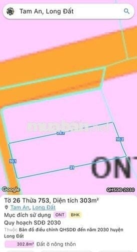 Bán đất thổ cư 303m² (200m² thổ cư) tại Tam An, Long Điền