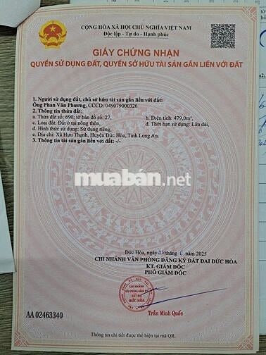 CHÍNH CHỦ CẦN BÁN 7 LÔ ĐẤT LIỀN KỀ 100% THỔ CƯ 10X48M
