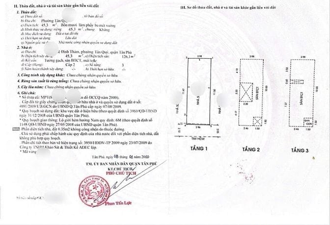 CHÍNH CHỦ BÁN - LÊ ĐÌNH THÁM - 3 TẦNG - DT 45.3m2 - CHỈ 6.5 TỶ