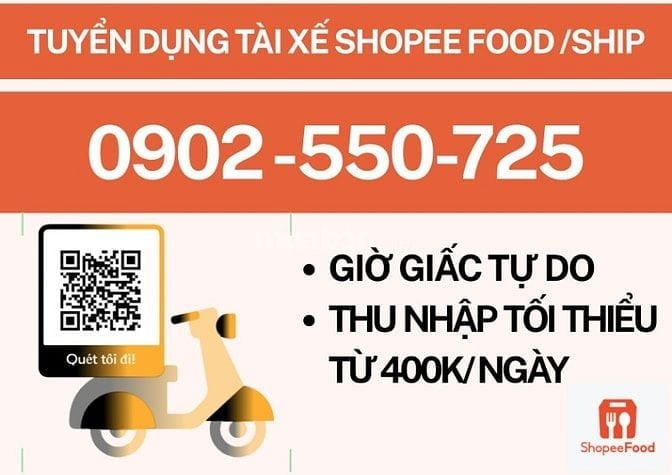TUYỂN DỤNG SHOPEEFOOD - SHOPEE GIAO HÀNG THU NHẬP 12 TRIỆU TRỞ LÊN