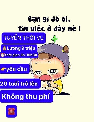 Cần gấp 4 LĐPT phỏng vấn đi làm ngay 