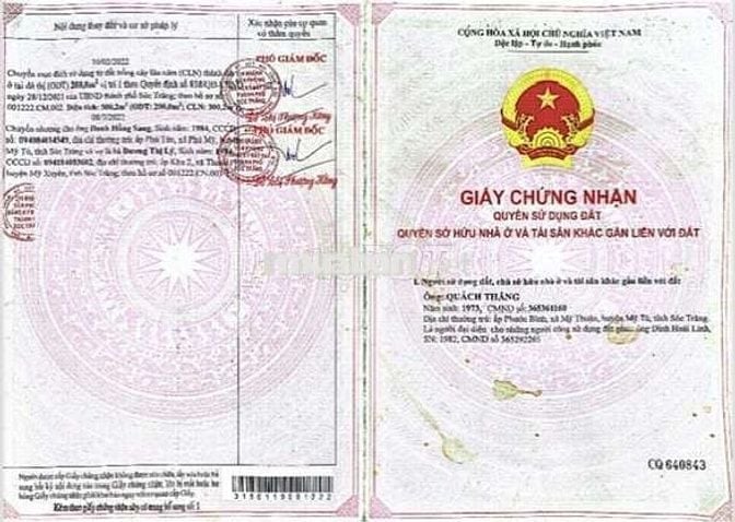 Đất gần tuyến tránh Sóc Trăng, 200m thổ cư, ngang 15 dài 33