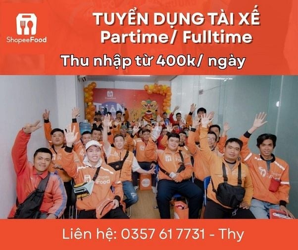 [HCM] SHOPEE FOOD TUYỂN TÀI XẾ Parttime/ Fulltime Từ 400k/ ngày