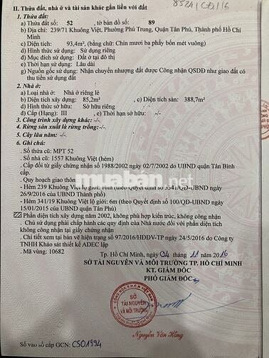 BÁN NHÀ HẺM XH 239/71 KHUÔNG VIỆT, TÂN PHÚ, TP HCM