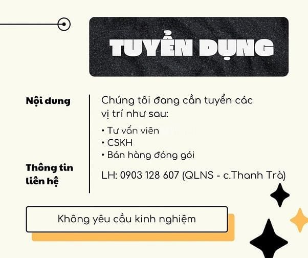NHẬN NV HỖ TRỢ KHÁCH, BÁN HÀNG, CHỐT ĐƠN NHỎ LẺ TẠI TPHCM