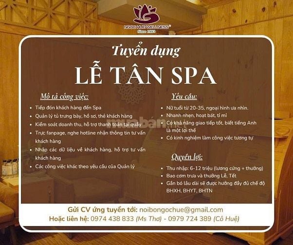 Ngọc Huệ Spa tuyên dụng nhân sự lâu dài