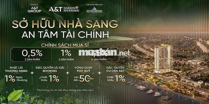 Căn2PN A&T 60m2 ngay An Lâm Resort View Sông SG giá GD1 từ 52 triệu/m2
