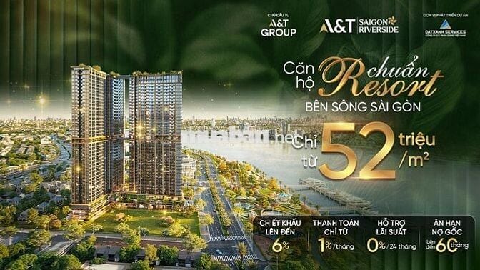 Căn 1PN 44m2 trên QL13, 3 mặt view sông SG, TT 1%/tháng,LS 0%/24 tháng