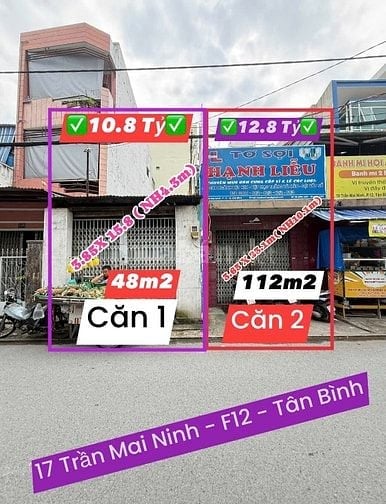 2 Căn Trần Mai Ninh, C1: 3,9x16m : 10,5 tỷ, C2 : 112m2 Giá 12,8 tỷ 