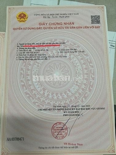 140M ĐẤT THỔ CƯ ( 7 X 21 ) GẦN CHỢ  TRẢNG BÀNG TÂY NINH GIÁ 1.2 TỶ