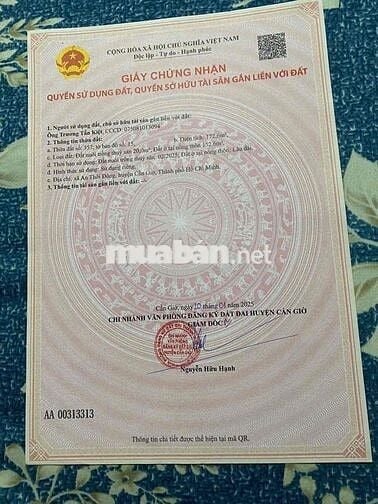 cần bán lô đất thổ cư đường ô tô tại xã An Thới đông cần giờ tphcm