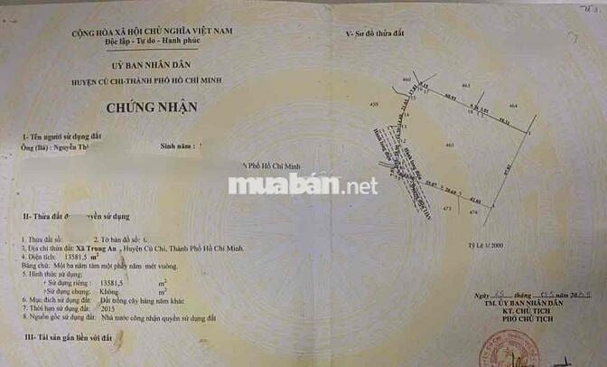 Bán Lô Đất Trồng Cây Hàng Năm 23000m2 Đã Tách Ra 4Sổ, Trung An, Củ Chi