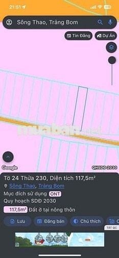 BÁN ĐẤT 5x23,5M THỔ CƯ 5/9/0TR SÁT CHỢ SÔNG THAO BÀU HÀM
