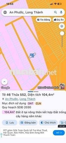 Bán lô đất thổ KDC đường vào KCN Long Đức