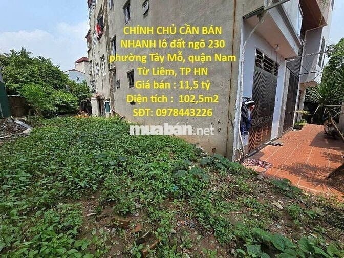 CHÍNH CHỦ CẦN BÁN NHANH lô đất ngõ 230 Tây Mỗ, quận Nam Từ Liêm, HN