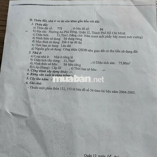Bán nhà đường vườn lài ,phường an phú đông, quận 12