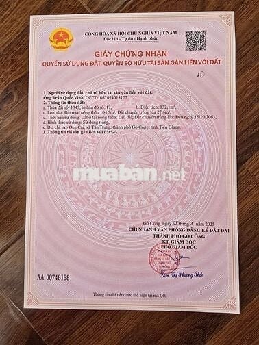 GIÁ TỐT ! CHÍNH CHỦ CẦN BÁN ĐẤT ĐƯỜNG QL 50,Đất Ở ĐÔ THỊ,TP GÒ CÔNG