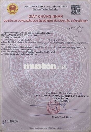 Chính chủ bán lô đất Đường Võ thị phải phường thới an, quận 12