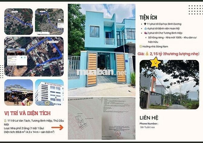 🏠 111/9 Lê Văn Tách – Nhà phố 2 tầng, sổ hồng riêng, hướng Đông Nam.