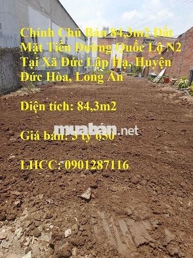 Chính Chủ Bán 84,3m2 Đất Mặt Tiền Đường Quốc Lộ N2,Đức Lập Hạ, Đức Hòa