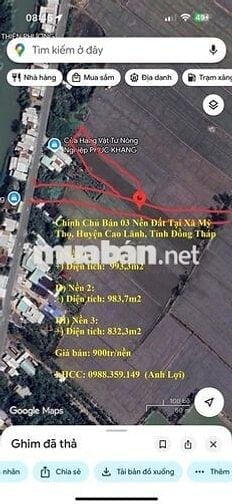 Chính Chủ Bán 03 Nền Đất Tại Xã Mỹ Thọ, Huyện Cao Lãnh, Tỉnh Đồng Tháp