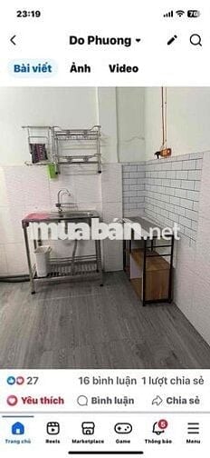 Nhà cho thuê nguyên căn, 1 lầu đúc, cách 1 căn ra mặt tiền. DT 20m2