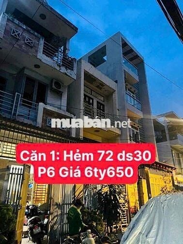 Bán Nhà Hẻm 6m. 3 tầng. 3.6 dài 17. 4 phòng. đường 30 p6