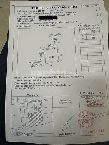 Bán đất rẻ Đức Lập Thượng 1425m2 .. cách Agribank hậu nghĩa 700m 