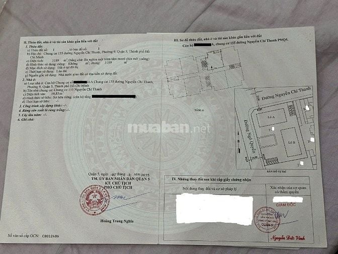 Cần bán căn hộ 155 Nguyễn Chí Thanh, Q.5.sổ hồng riêng