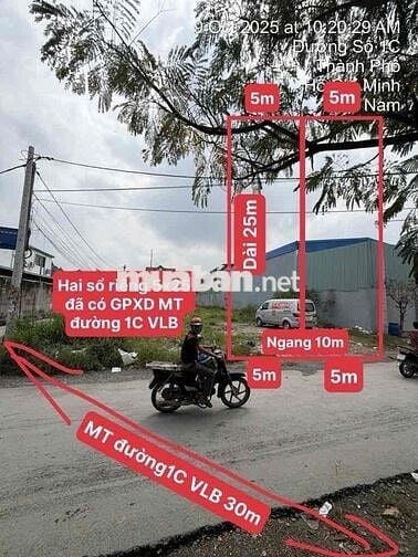 250M2(10x25) ĐẤT MT ĐƯỜNG 1C - VĨNH LỘC B - THỔ CƯ 200M2 - GIÁP B.TÂN