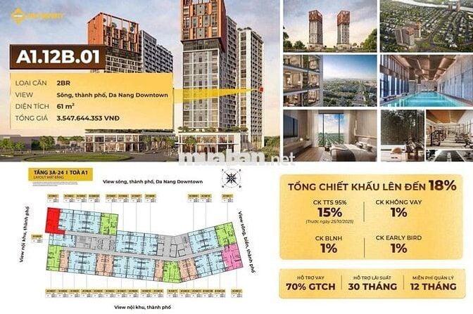 Bán căn hộ trung tâm Đà Nẵng - 2PN giá chỉ 2tỷ95