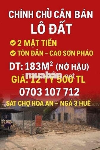 chủ cần tiền bán lô 2 mặt tiền , tôn đản , cao sơn pháo