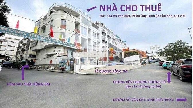 Cho Thuê Mặt Tiền , Quận 1 , Võ Văn Kiệt - 6 tầng - 60m2 - 55tr/th