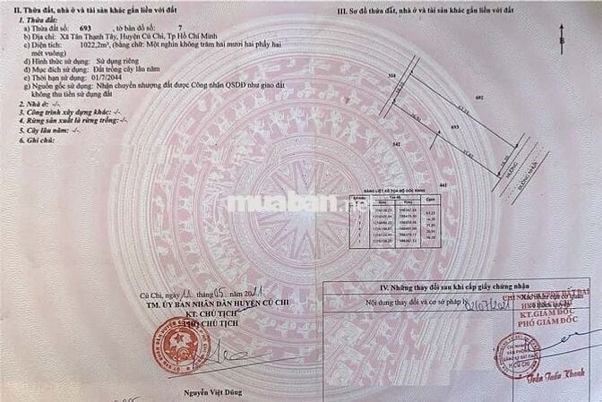Bán 1022 m2 đất trồng cây lâu năm, Bưng Tràm, Tân Thạnh Tây, Củ chi