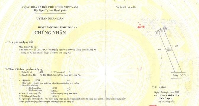 Bán 17.200m2 đất trồng cây hàng năm khác tại X. Tân Thành, Mộc Hóa, Lo